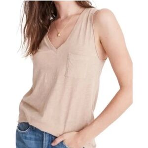 Z Supply V-neck Pocket Tank in Tan Size Small